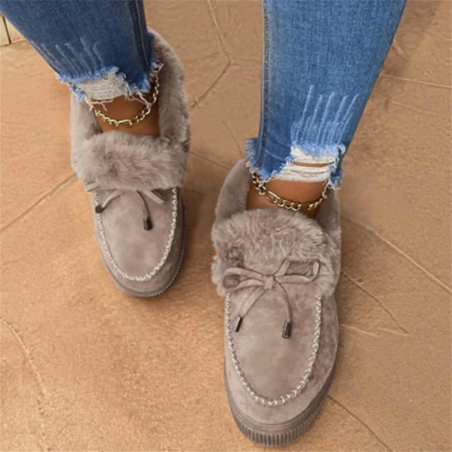 Ankle Boots For Women Comfy Snow Boots Winter Warm Slip On Outdoor Fur Lined Comfortable Fashion Casual Loafers Shoes