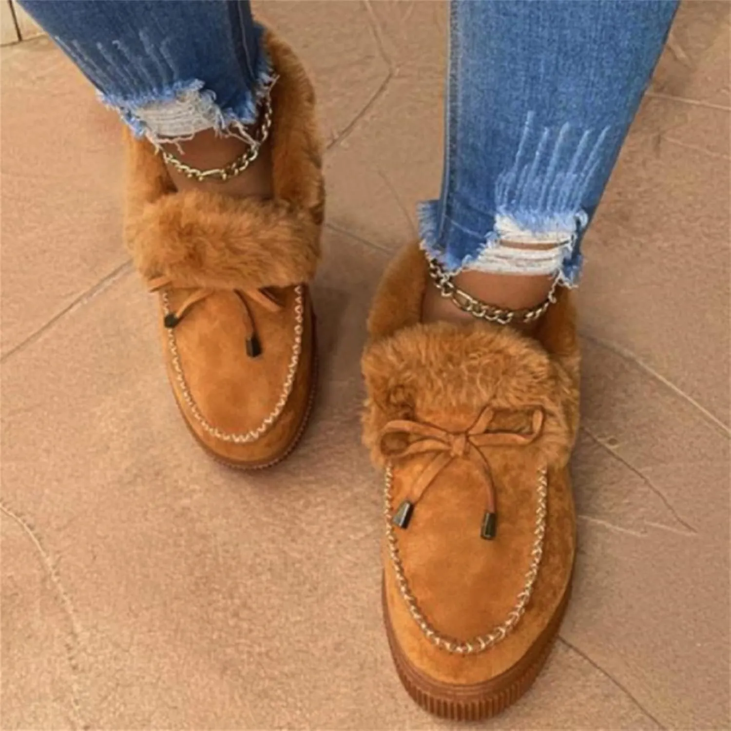 Ladmiple Snow Boots For Women Slip On Winter Shoes with Fur Lined Warm Slip On Ankle Booties Comfort Outdoor Walking Shoes