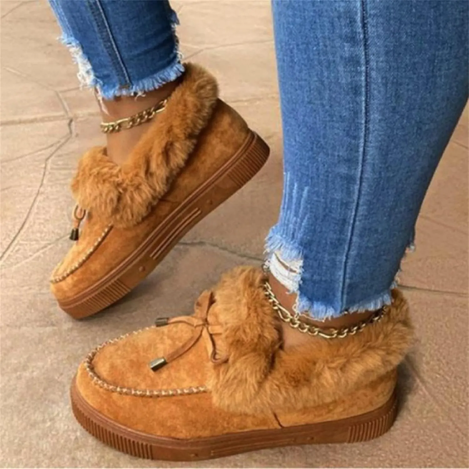 Ladmiple Snow Boots For Women Slip On Winter Shoes with Fur Lined Warm Slip On Ankle Booties Comfort Outdoor Walking Shoes