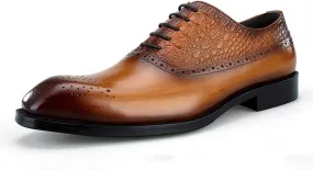 Men's Brogue Shoes, Genuine Leather Lace Up Business Office Dress Walking Party Banquet Urban,Brown- 41/UK 7.5/US 8