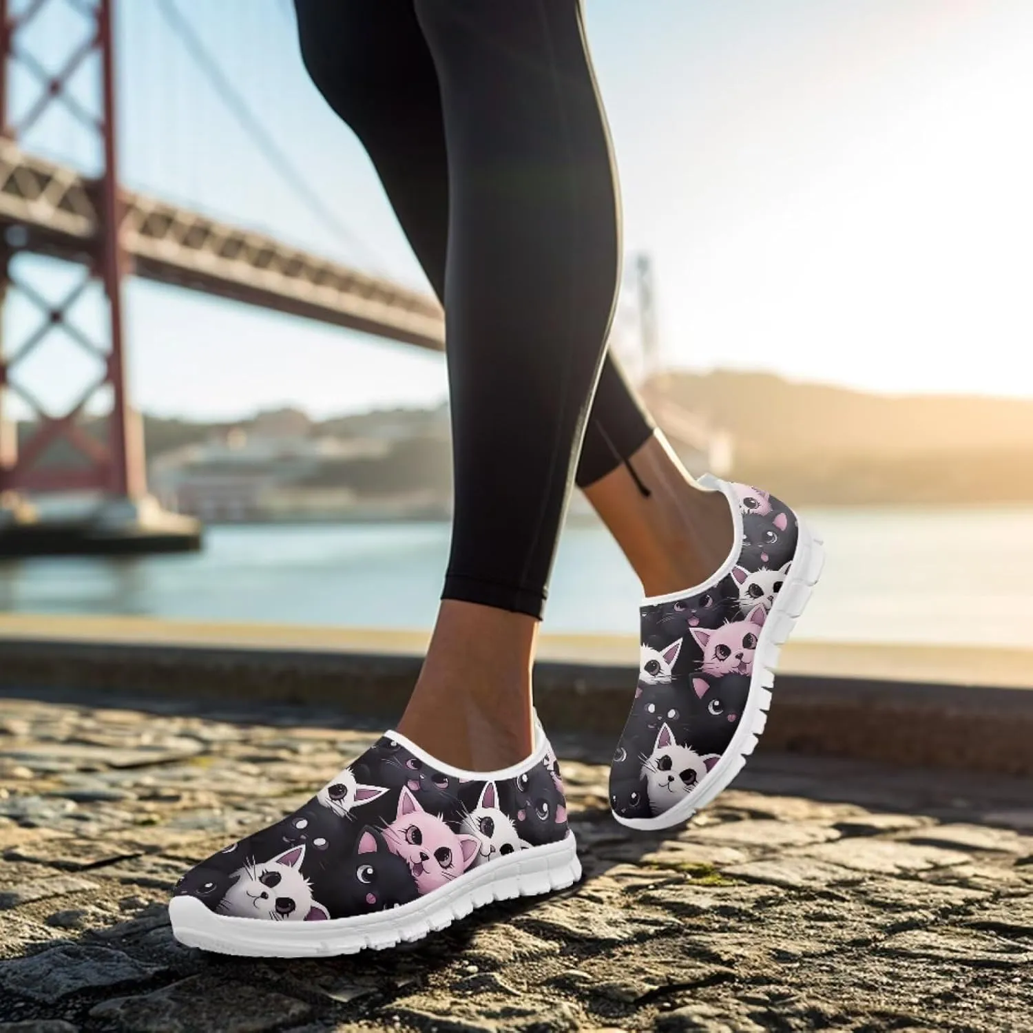 Women's Business Loafers Cat Print Low Top Barefoot Shoes Low-Cut Casual Flats US 5-13