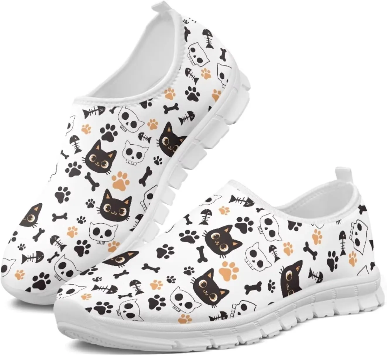 Women's Business Loafers Cat Print Low Top Barefoot Shoes Low-Cut Casual Flats US 5-13