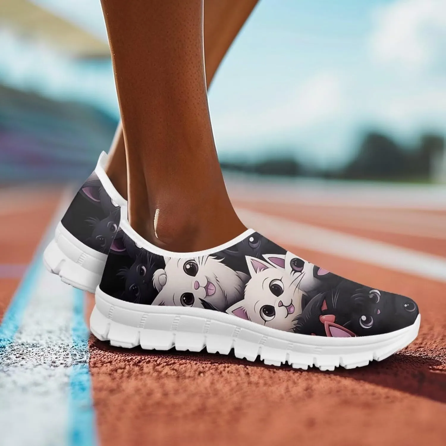 Women's Business Loafers Cat Print Low Top Barefoot Shoes Low-Cut Casual Flats US 5-13
