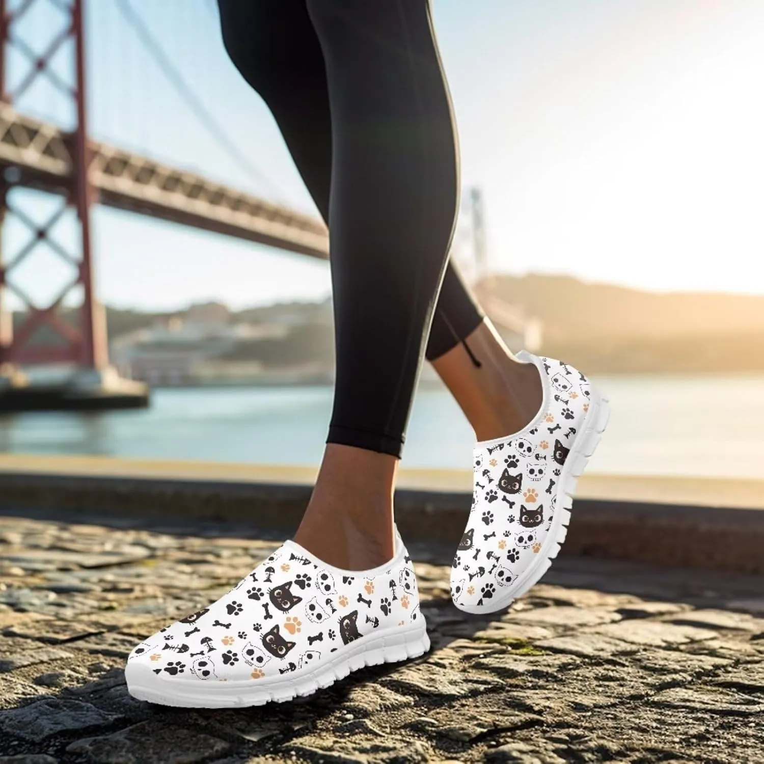 Women's Business Loafers Cat Print Low Top Barefoot Shoes Low-Cut Casual Flats US 5-13
