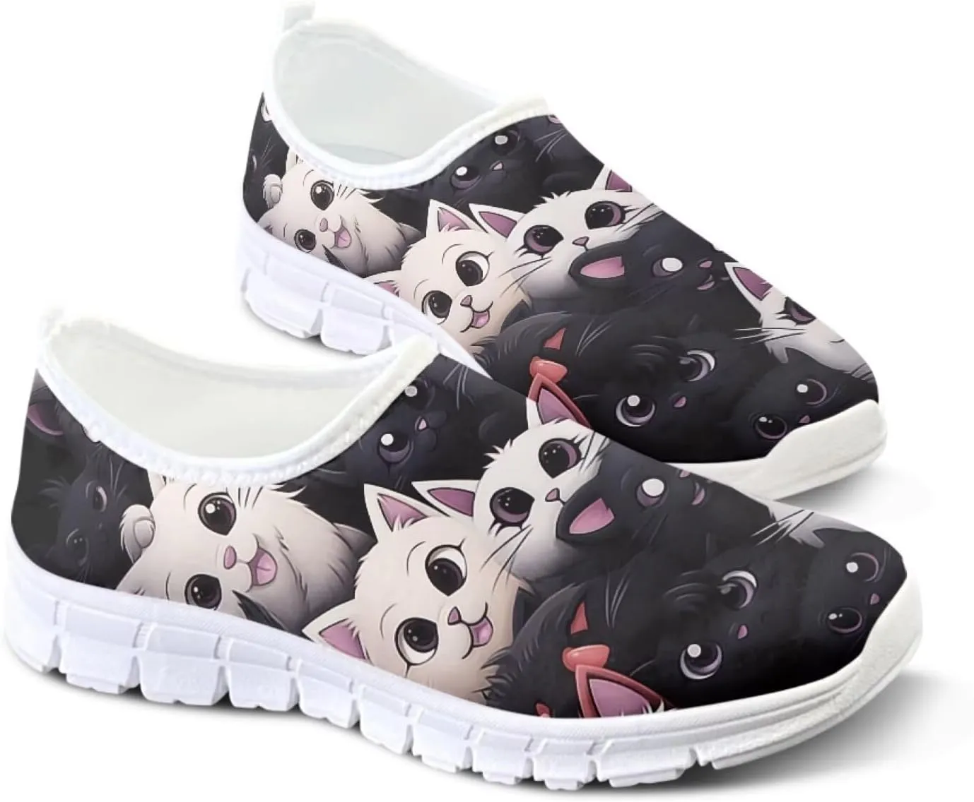 Women's Business Loafers Cat Print Low Top Barefoot Shoes Low-Cut Casual Flats US 5-13