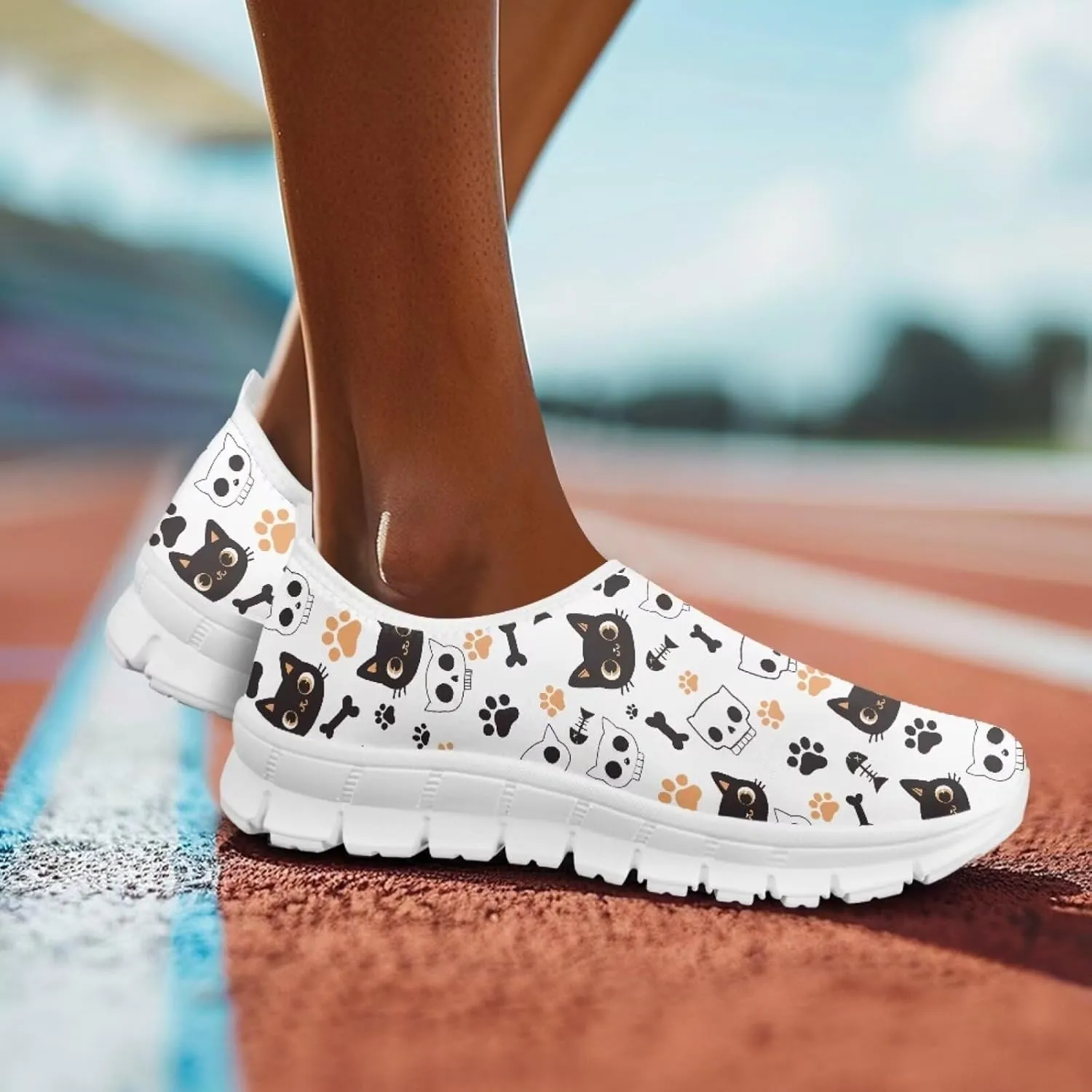 Women's Business Loafers Cat Print Low Top Barefoot Shoes Low-Cut Casual Flats US 5-13