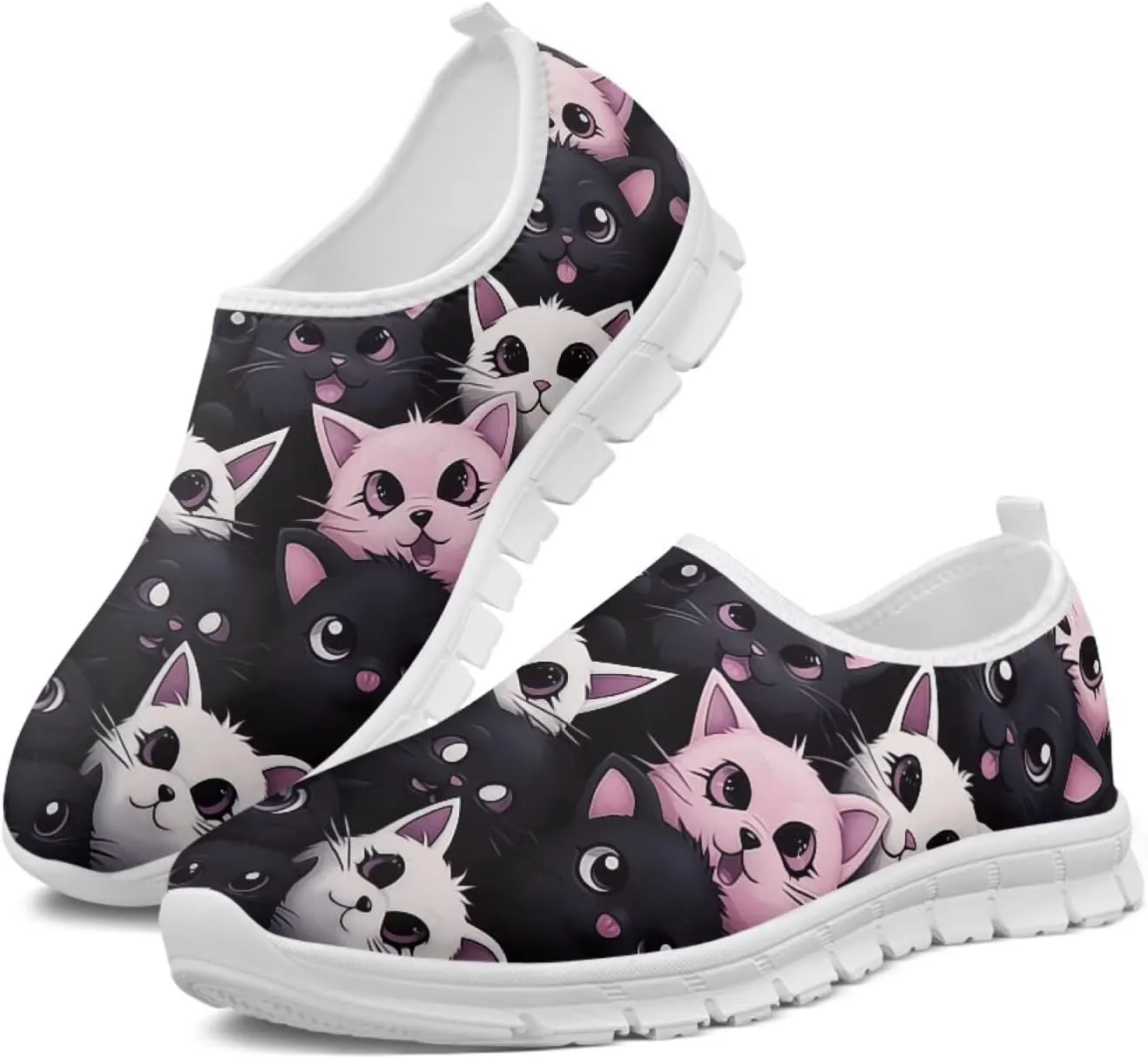 Women's Business Loafers Cat Print Low Top Barefoot Shoes Low-Cut Casual Flats US 5-13