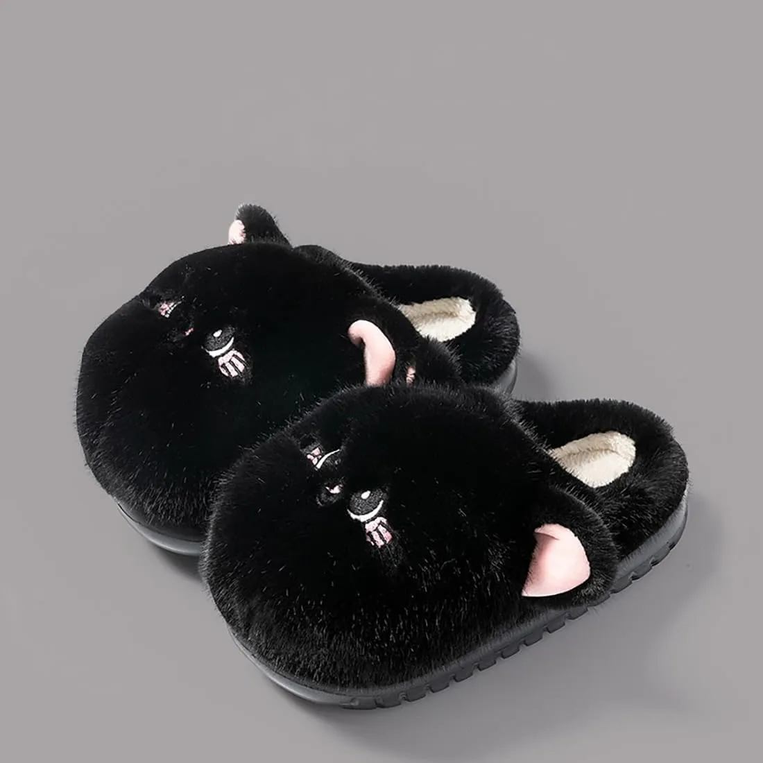 Women's Cute Cat Slippers, Comfortable Plush Warm One Size Slippers, White