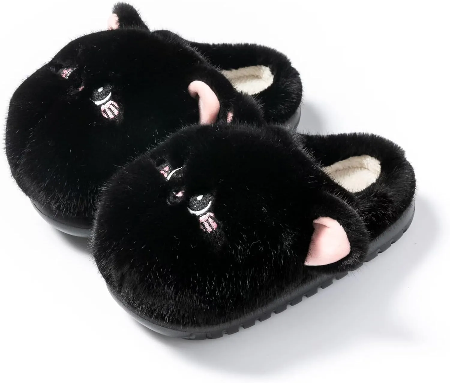 Women's Cute Cat Slippers, Comfortable Plush Warm One Size Slippers, White