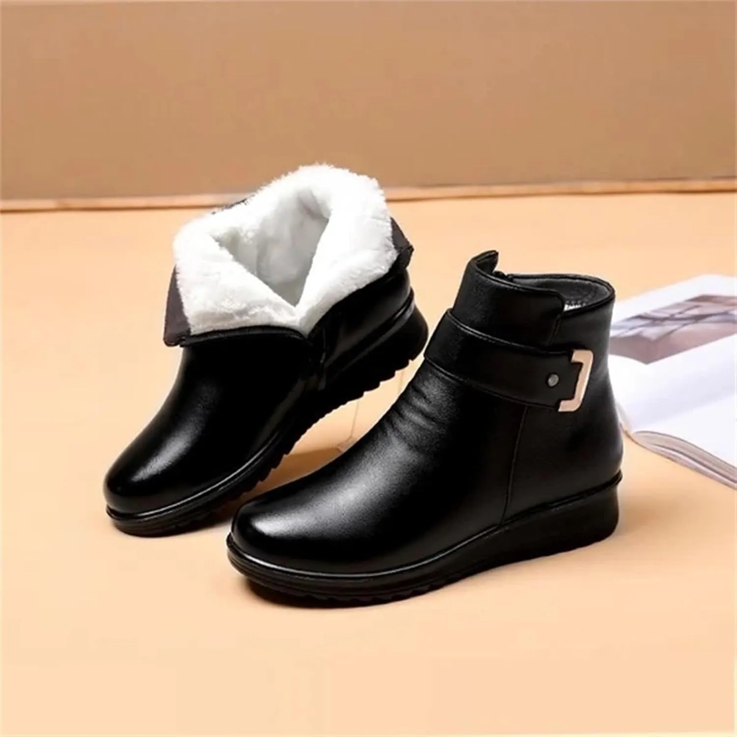 Womens Snow Boots Waterproof Plush Lined Snow Boots Womens Snow Boots Winter Warm Booties Slip On Snow Boot for Women Waterproof Brown Boots for Women Mens Snow Booties
