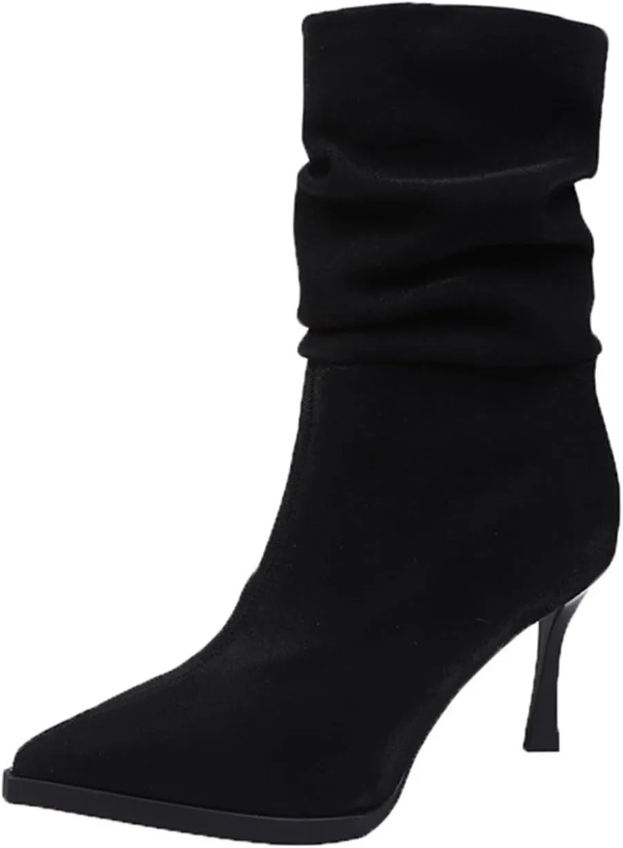 Women's Sock Boots Slip On Elastic Suede Pointed Toe Boots Shoes Stylish Womens Heels Boot Winter Casual Dressy Shoes