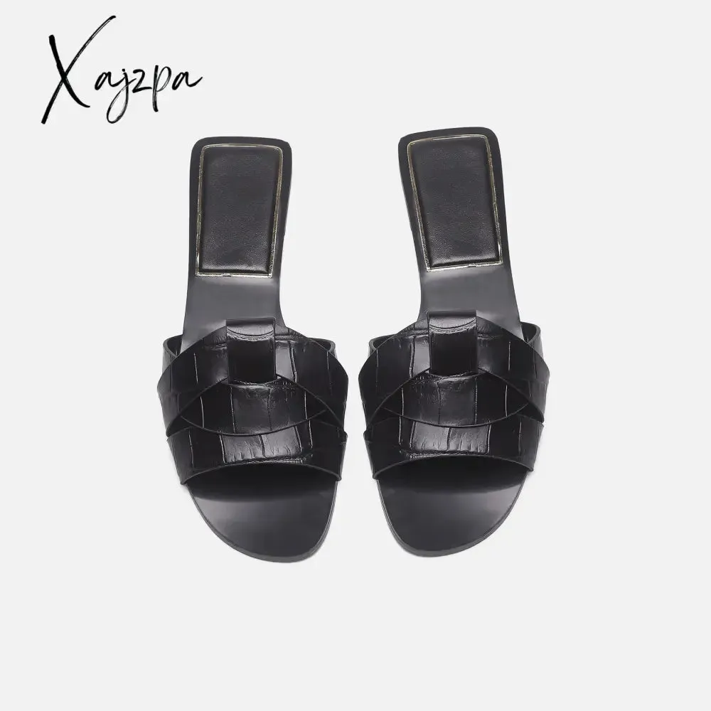 Xajzpa - Sandals Female Slippers Women Fashion Flat Casual Mules Square Toe Sandals Women Flat Denim Outdoor Walking Slides Zapatillas