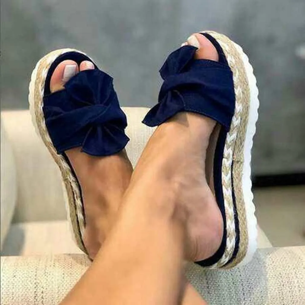ZKXYFFS Women's Wedge Platform Sandals Open Toe Espadrilles Bow Wedge Sandals Casual Summer Classic Beach Slide Mules Shoes