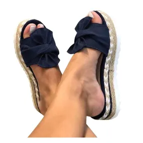 ZKXYFFS Women's Wedge Platform Sandals Open Toe Espadrilles Bow Wedge Sandals Casual Summer Classic Beach Slide Mules Shoes